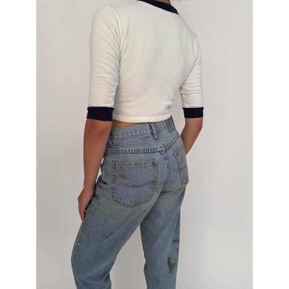 y2K vintage baseball varsity retro graphic boys cotton cropped tee shirt top - Picture 4 of 9